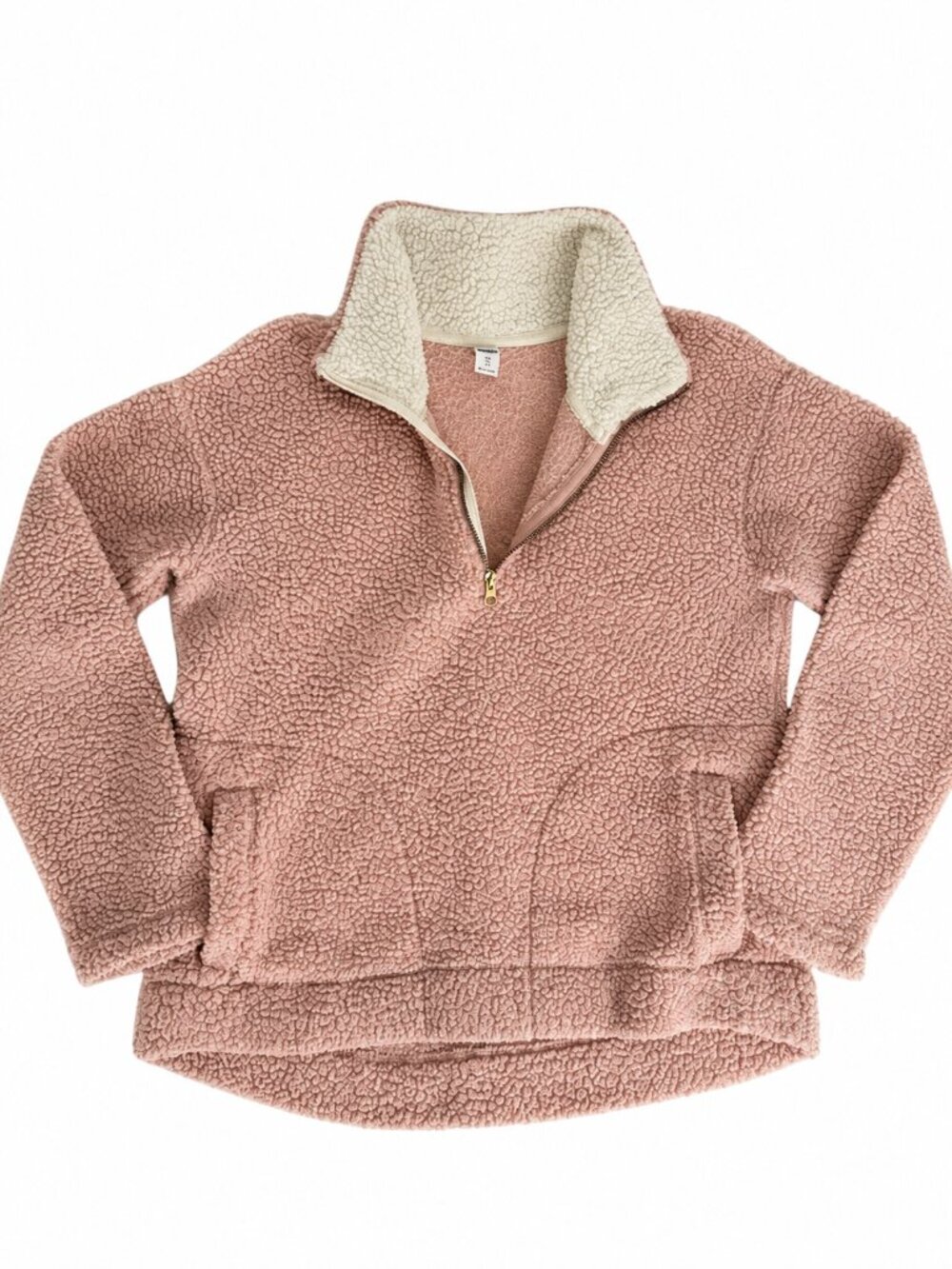 Old Navy Sherpa Fleece Sweatshirt Pullover Pink Quarter Zip Pockets Women's Sz S